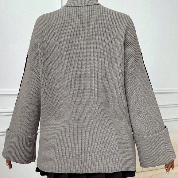 Fall Winter Women's Casual Fold Cuff Turtleneck Sweater top - Picture 6 of 6